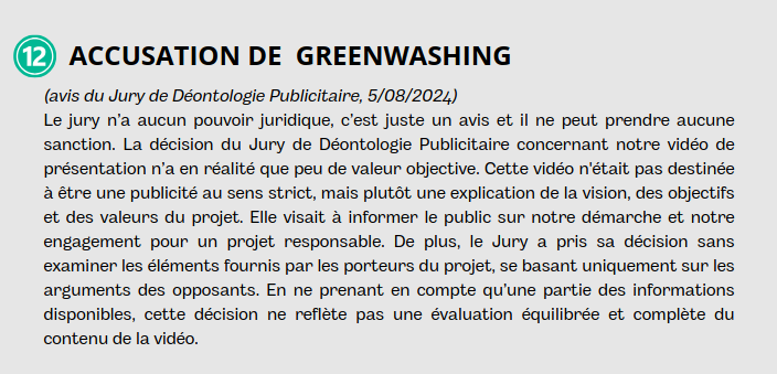 Reconnaissance officielle du greenwashing des promoteurs